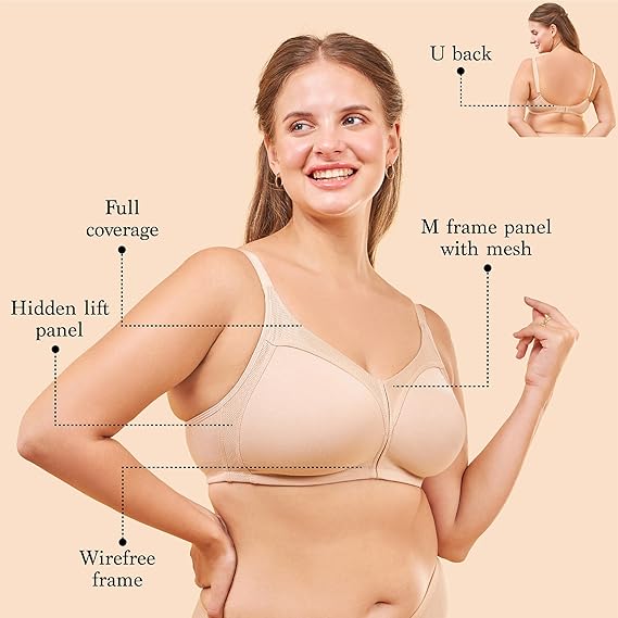 Enamor AB75 M-Frame No-Bounce Full Support Cotton Bra – Non-Padded, Wirefree, Full Coverage with Cooling Technology Solid Colours Available